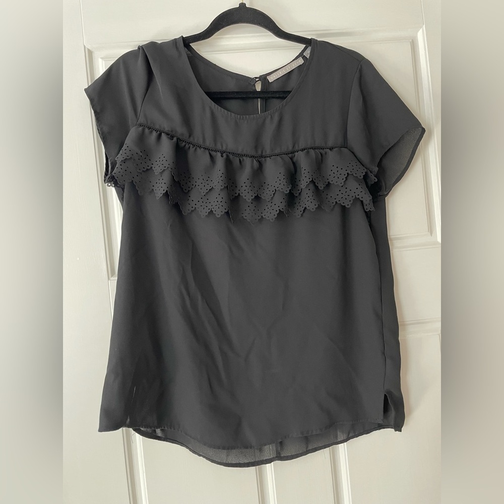 Valerie Stevens Black Ruffle Blouse